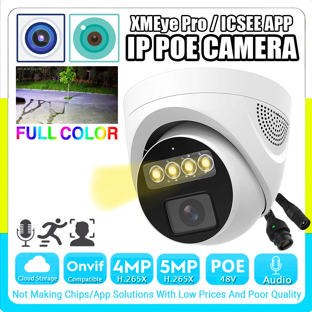 

Audio Color Night Vision POE IP Dome Camera 5MP 4MP Warm Full Color Indoor H.265 HD Mic Onvif Ai Face/Motion Detection Xmeye Pro