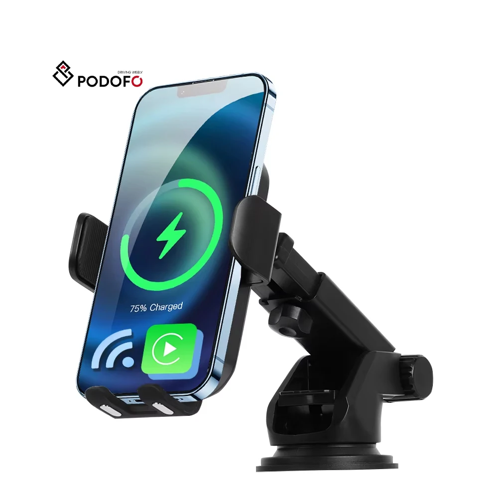 

Podofo 15W Wireless Car Charger with Carplay for iPhone XIAOMI Samsung Android Auto Fast Charger 360 Rotating Phone Holder