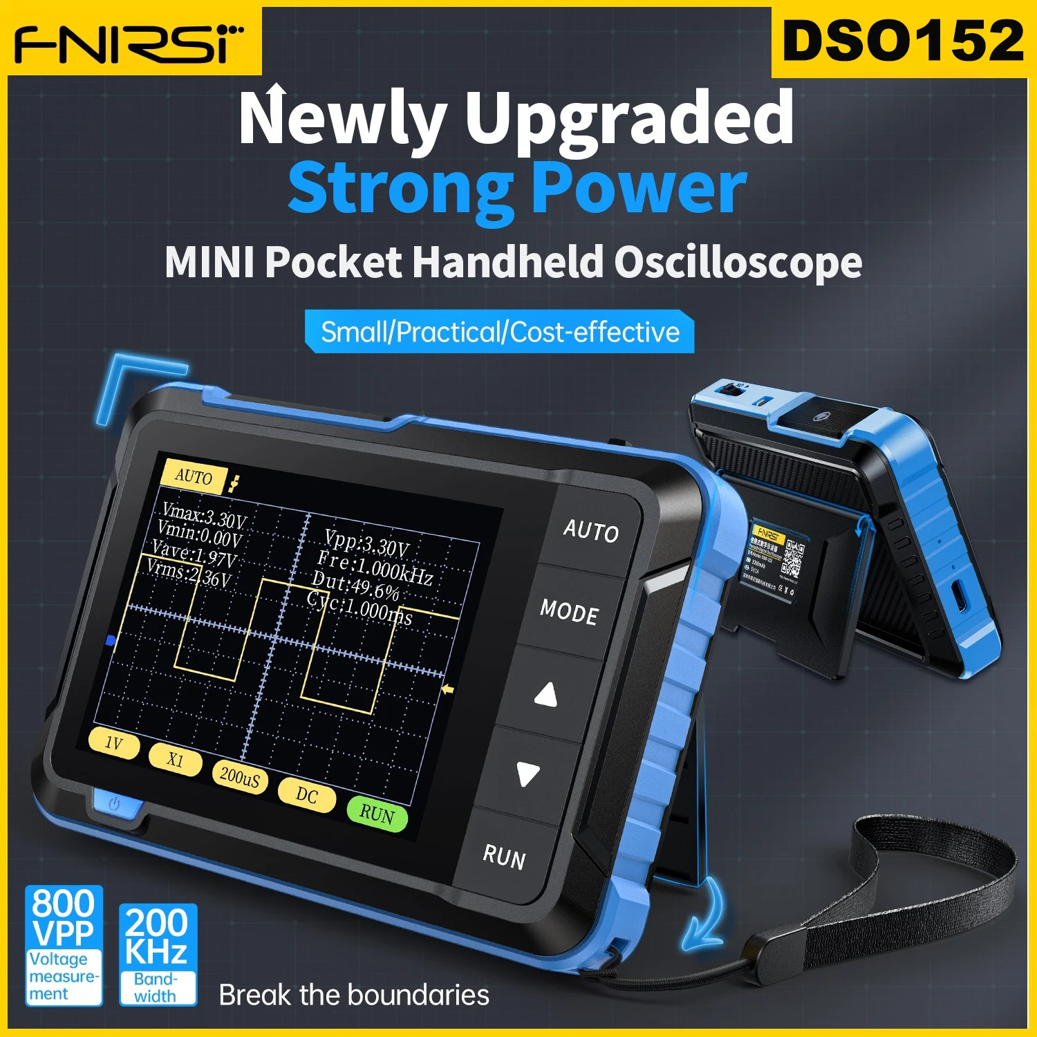 FNIRSI DSO152 Mini Osciloscópio Digital Portátil 2023 Versão Mais Recente 2.5MSa/s 200KHz Largura de Banda Analógica 800 VPP com Saída PWM