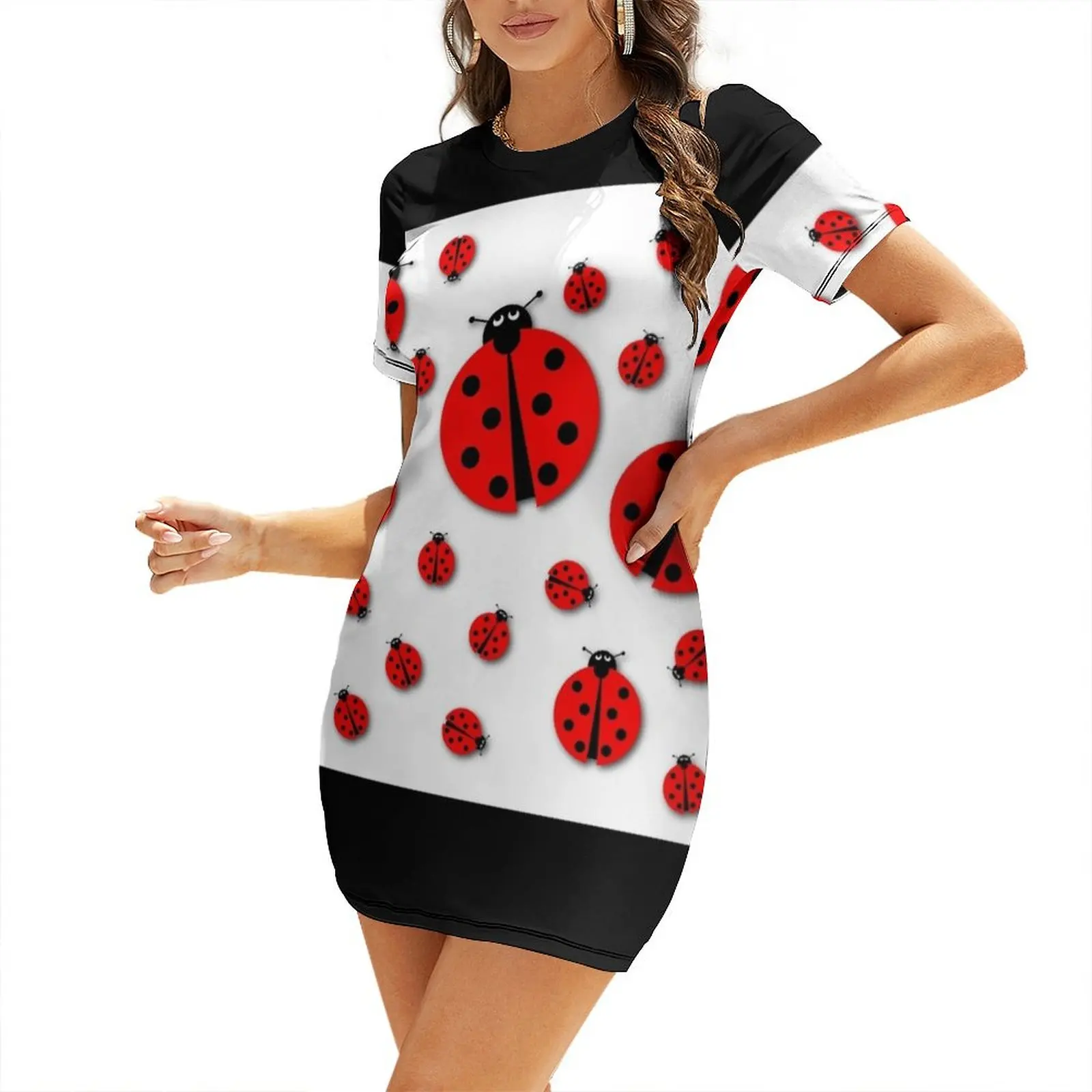 

Many Ladybugs Shadows Short Sleeved Dress clothing women summer 2024 women party dresses party dresses women