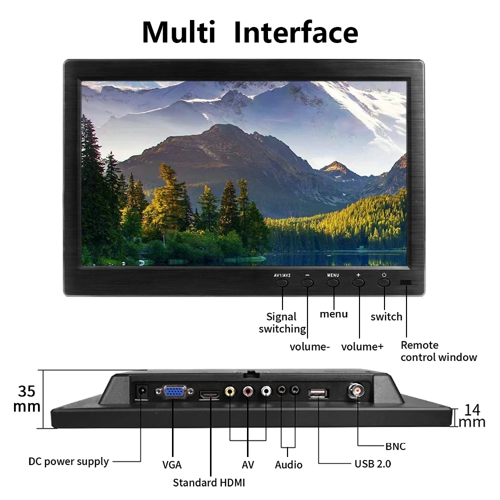 Imagem -02 - Monitor Portátil de Jogos para pc Hdmi Vga Bnc av Portas Usb para Ps4 Xbox Series Raspberry pi Switch 10.1