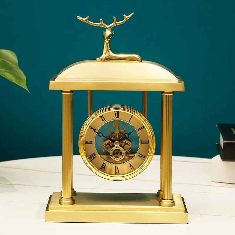 Pure Brass Desk Clock Living Room Home Decorative Creative Standing Clock European and American Style Modern Minimalist Desktop