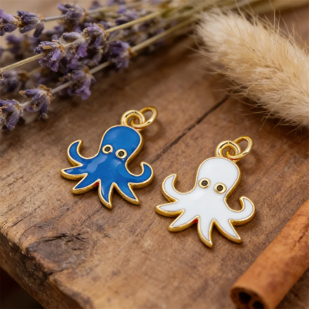 

4Pcs Pendants Brass Cubic Zirconia Enamel Octopus Shape Cartoon Style Charm DIY Jewelry for Necklace Bracelet Making Accessories
