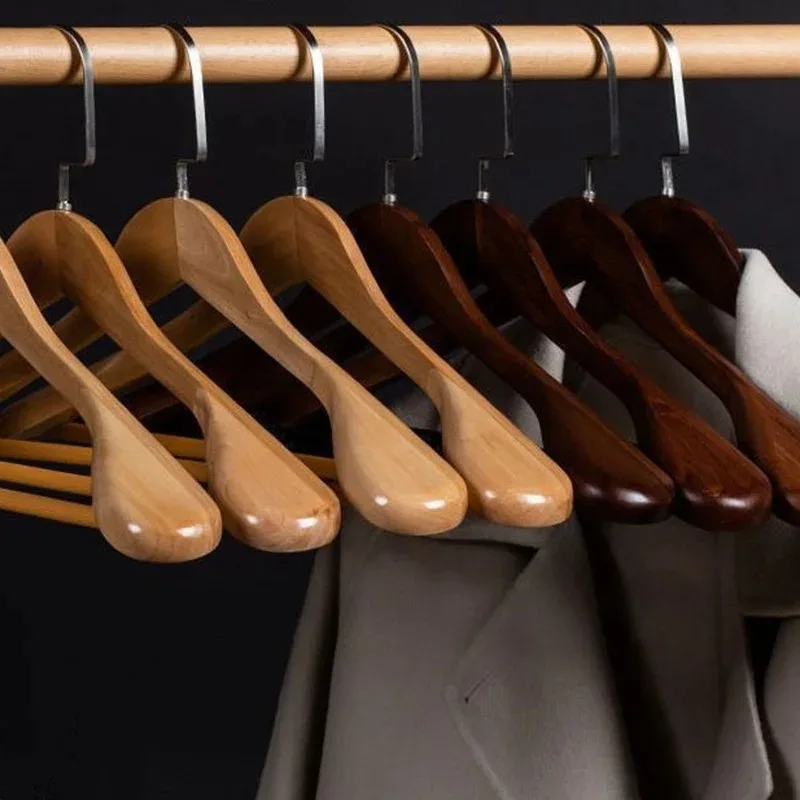 6Pcs/set Adult Extra-Wide Solid Wood and Metal Hook Wooden Hangers With Notches Non-slip Metal Hook for Clothes W2760