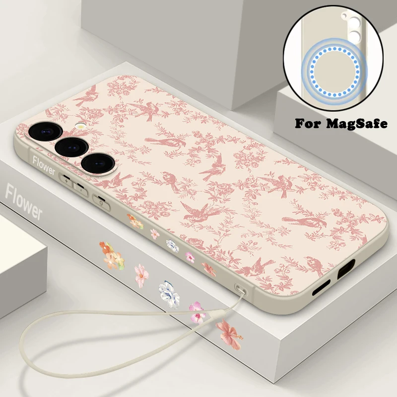 Retro Vogel Pflanze Drucken Magnetische Fall Für Samsung Galaxy S25 S24 FE S24 S23 S22 Ultra Plus Für Magsafe Drahtlose Ladung Soft cover