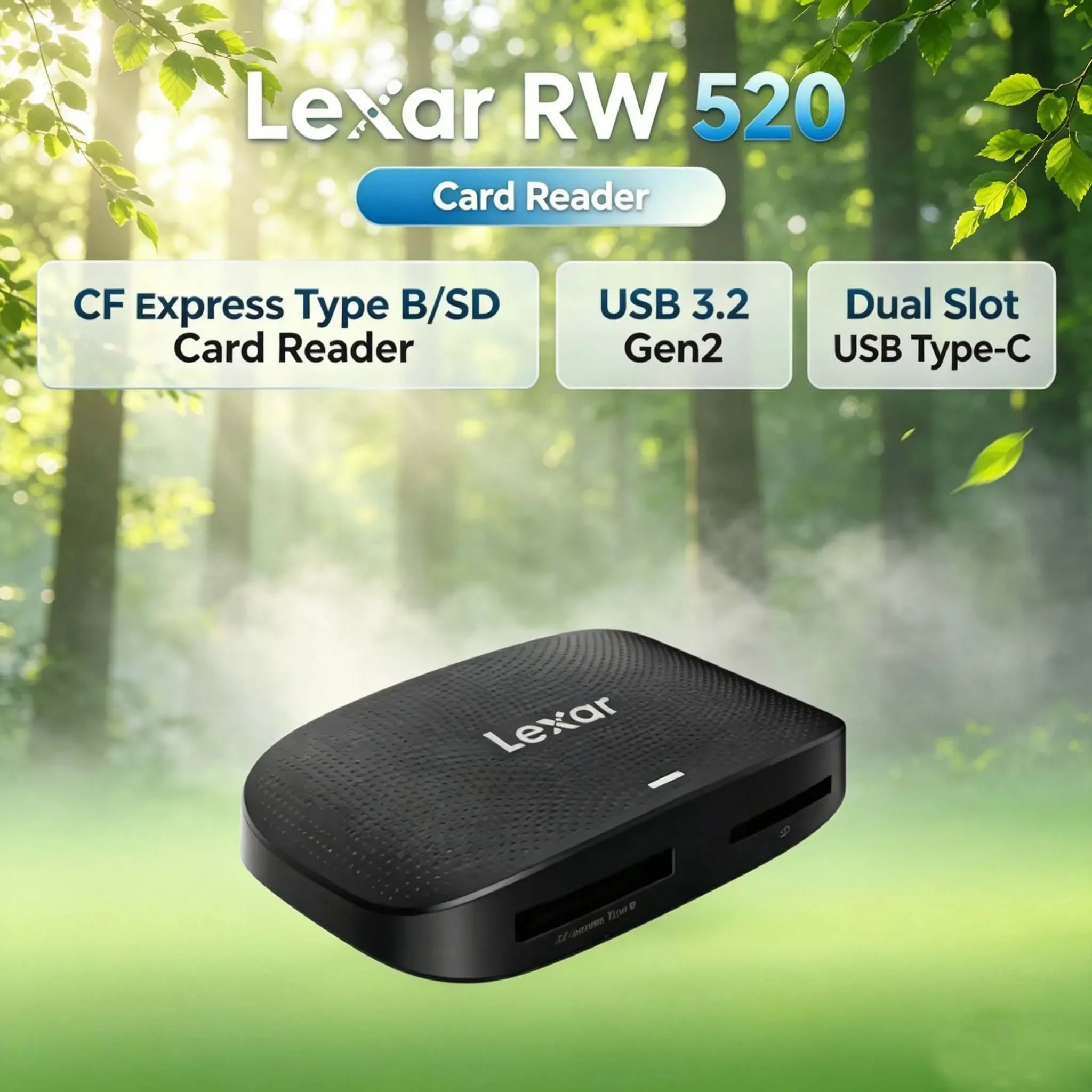 Lector de Tarjetas Lexar USB 3.2 Gen 2 de Alta Velocidad, Lector de Tarjetas de Memoria de Video HD 8K, Cable USB Tipo C, Ranura Dual para Tarjetas CFexpress Tipo B y SD