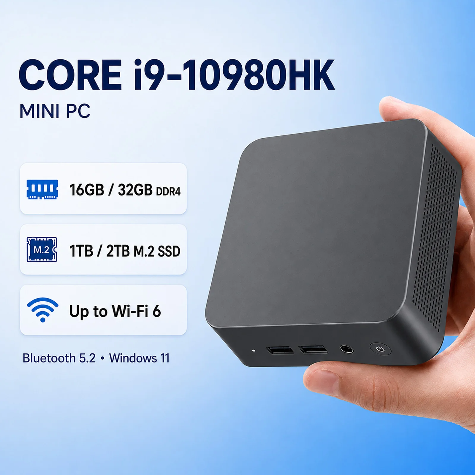 Mini PC Windows 11 Pro, Intel Core I9-10980HK, 16GB/32GB RAM, 1TB SSD, Wi-Fi 6, Bluetooth 5.2, 4K HD – Ideal for Office & Study
