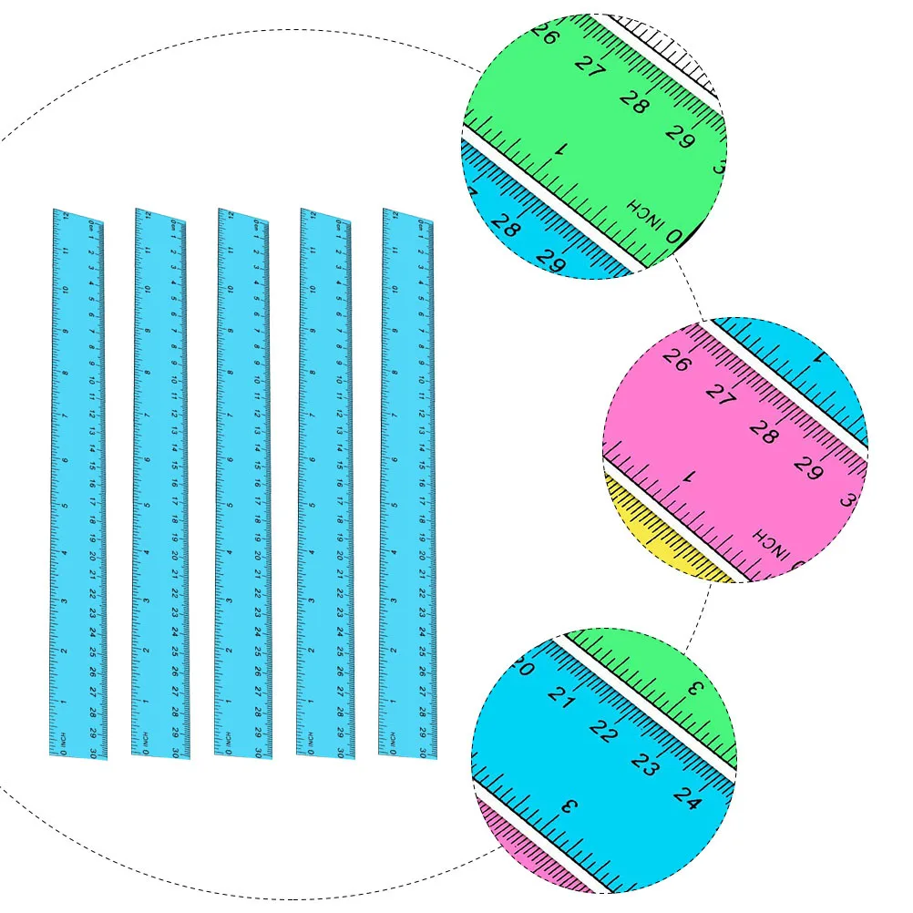 5Pcs Long Ruler 12 Inch Plastic Straight Ruler with Cm Inch Dual Side Measuring for School Students Stationery