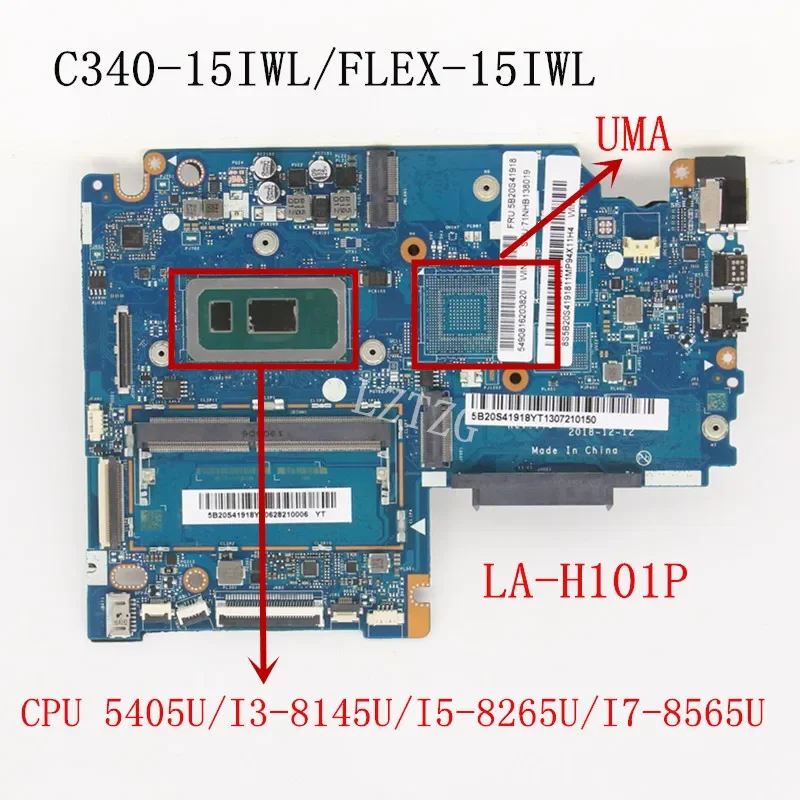 LA-H101P For Lenovo C340-15IWL/FLEX-15IWL/S340-15IWL Laptop Motherboard With 5405U/I3/I5/I7 CPU&2G GPU 0G/4GB-RAM Test Work