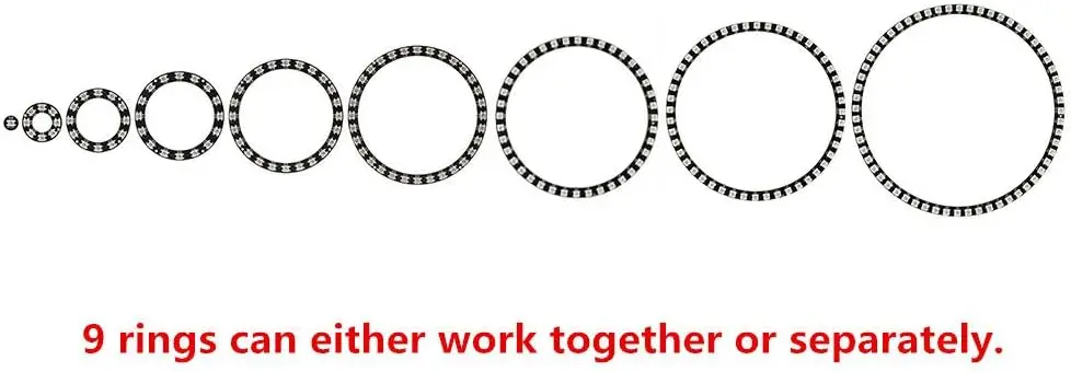 241개의 LED 9개의 링 WS2812B 5050 RGB LED 링 램프 조명 개별적으로 제어 가능한 풀 드림 컬러 DC5V 미니 컨트롤러 포함