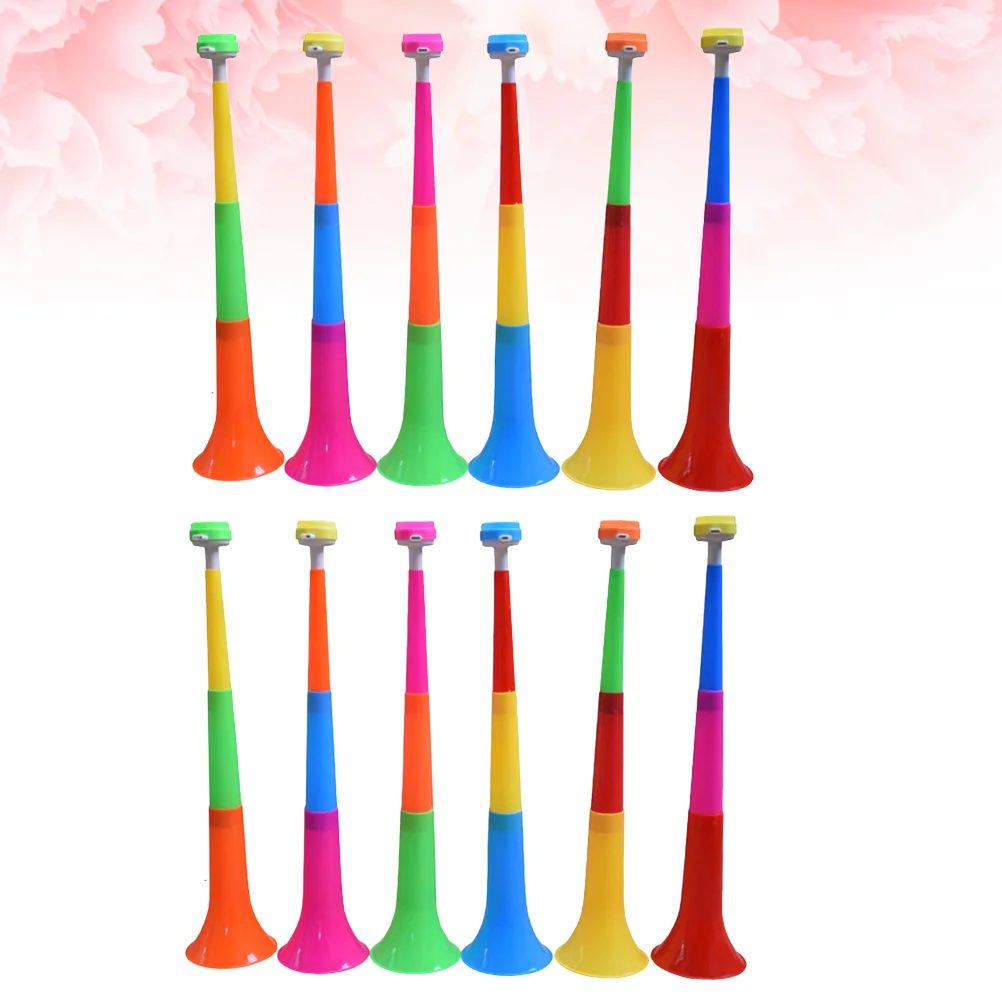 12pcs 3 Sections Telescopic Trumpet 60cm Plastic Trumpet Kids Musical Instrument Noise Making Tools Children Toy Loud Air Horn (