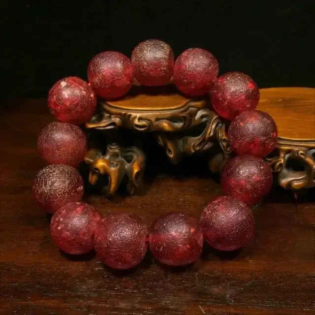 Natural Blood Red Amber Prayer Bead Bracelet, Vintage Tibetan Buddhist Mala Beads, Traditional Religion Worry Bracelet for Men W