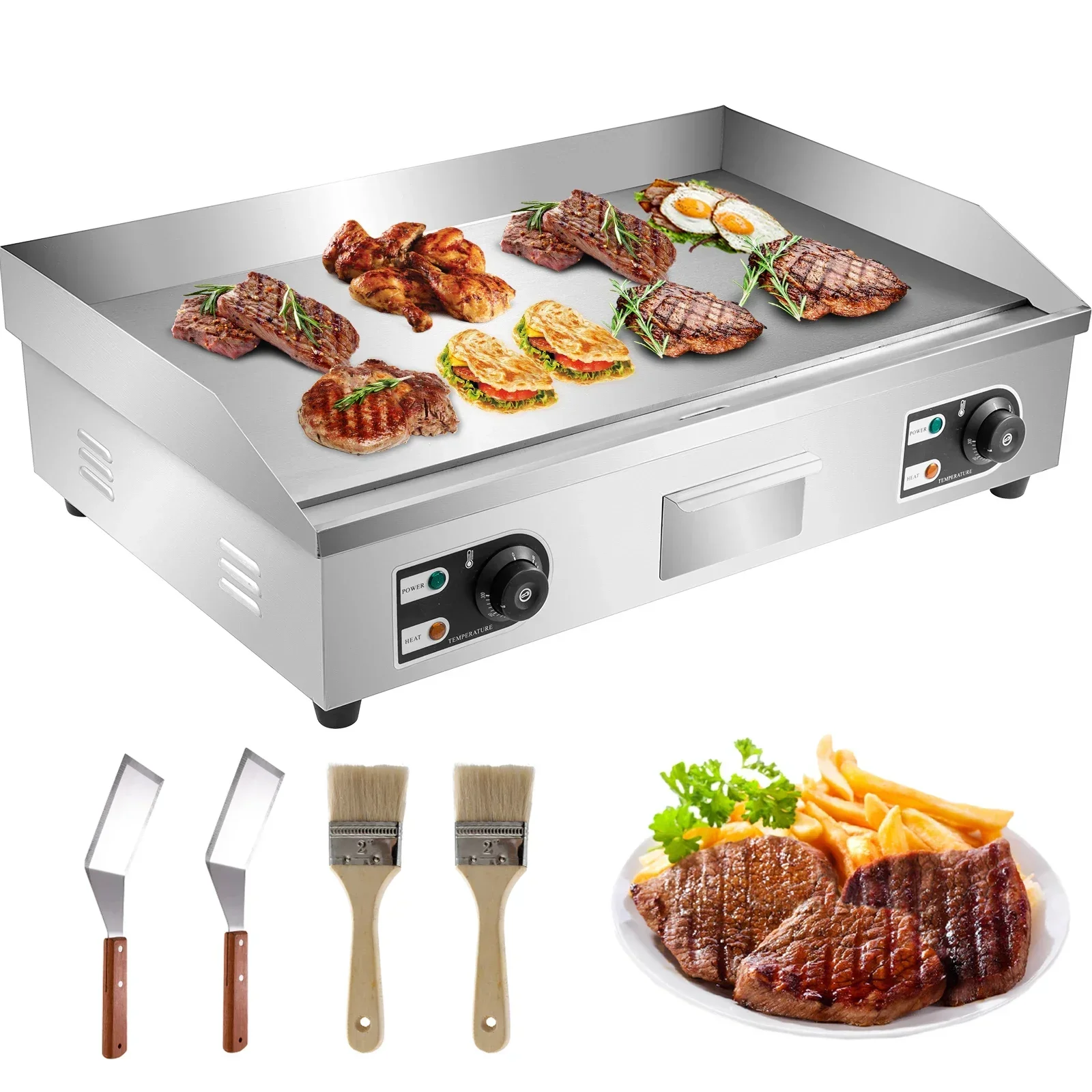 Electric Countertop Griddle with Drawer Stainless Steel Flat Top Grill Barbecue BBQ machine for Outdoor Camping Cooking