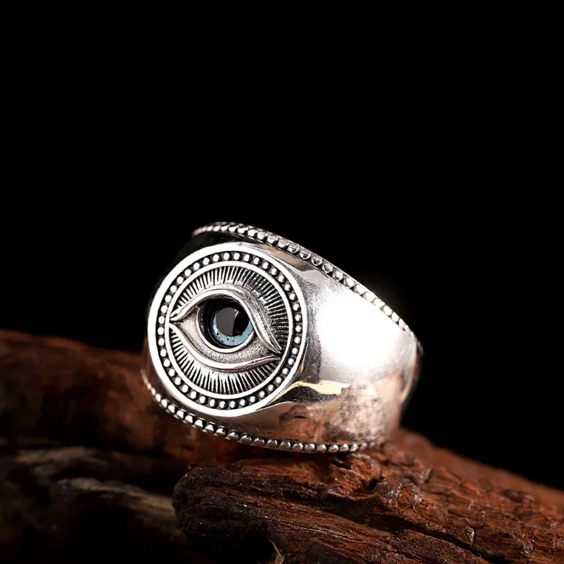 

2022 New Pure S925 Silver Jewelry Vintage Punk Demon Eye Man Ring Trendy Valentine's Day Gift