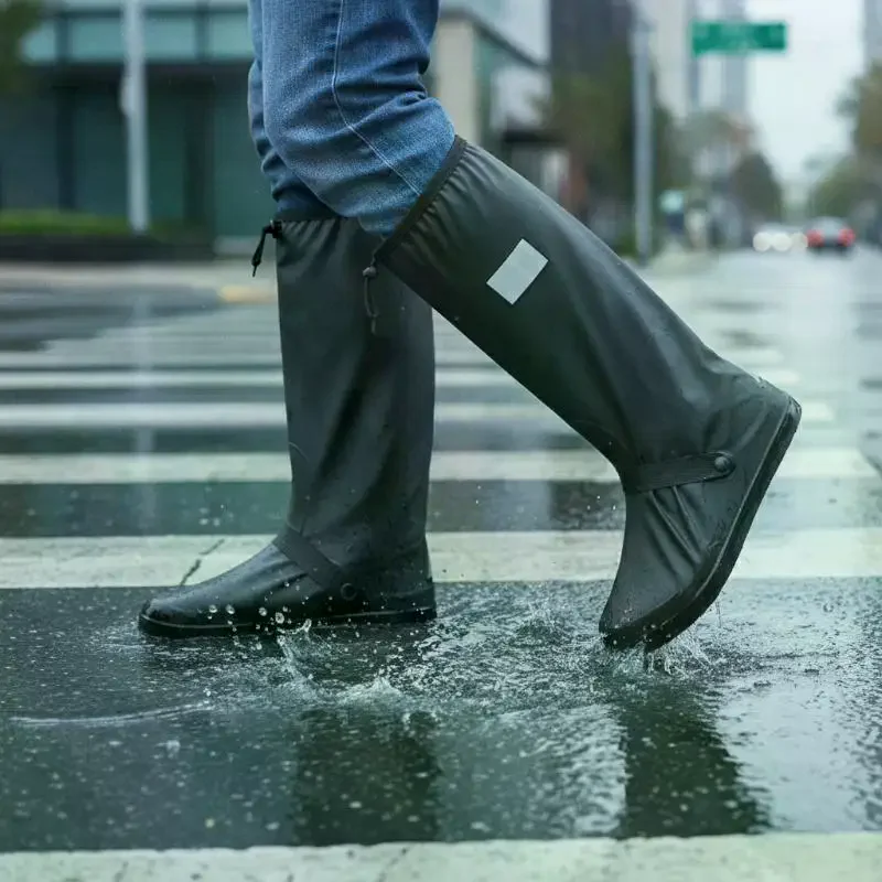 High-Tube Adult Outdoor Fishing Rain Boot Covers Reflective Strips Anti-Slip Wear-Resistant Portable Shoe Covers For Rain Shoes