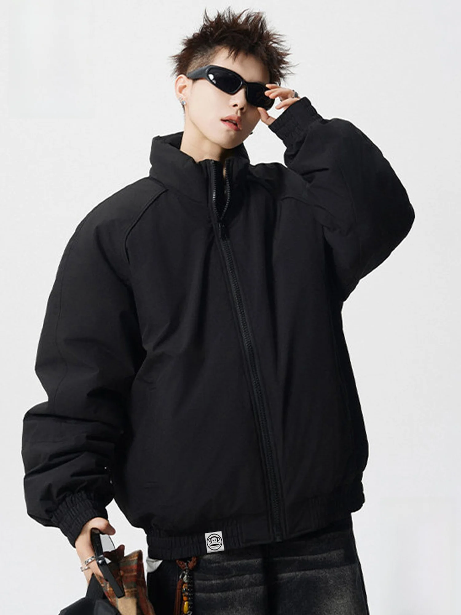 

Утепленная куртка Paul Frank для мужчин: зимняя повседневная хлопковая куртка с воротником-стойкой, длинными рукавами, на молнии, с анималистическим принтом, полиэстер