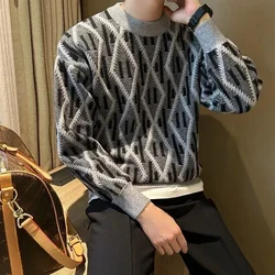 Thick Men's Knit Sweater Long Sleeve Loose Fit Knitwear Harajuku Original Vintage Clothing Deals 2025 Y2k Casual Pullovers Male