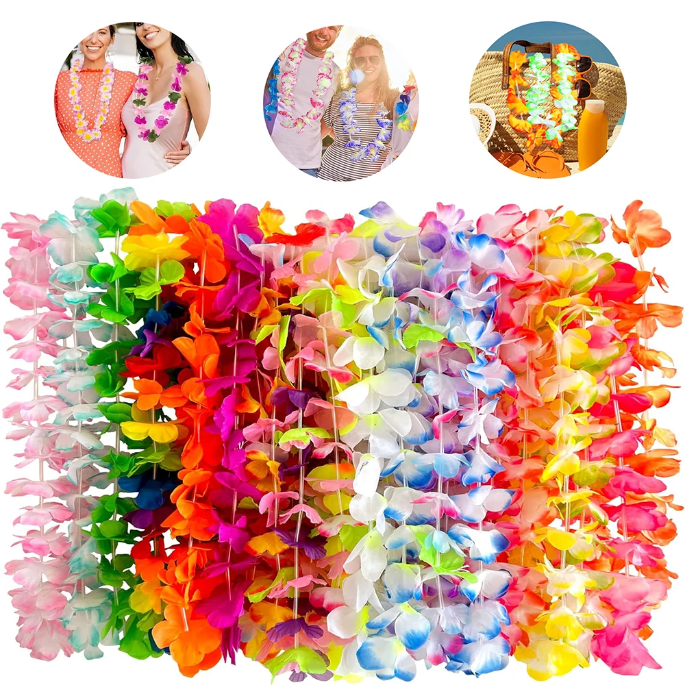 

36/50 шт. гавайское ожерелье с цветком лежа, тропическое Луау, вечерние, гавайские леи, объемные украшения, летний пляж, бассейн, декор для дня рождения