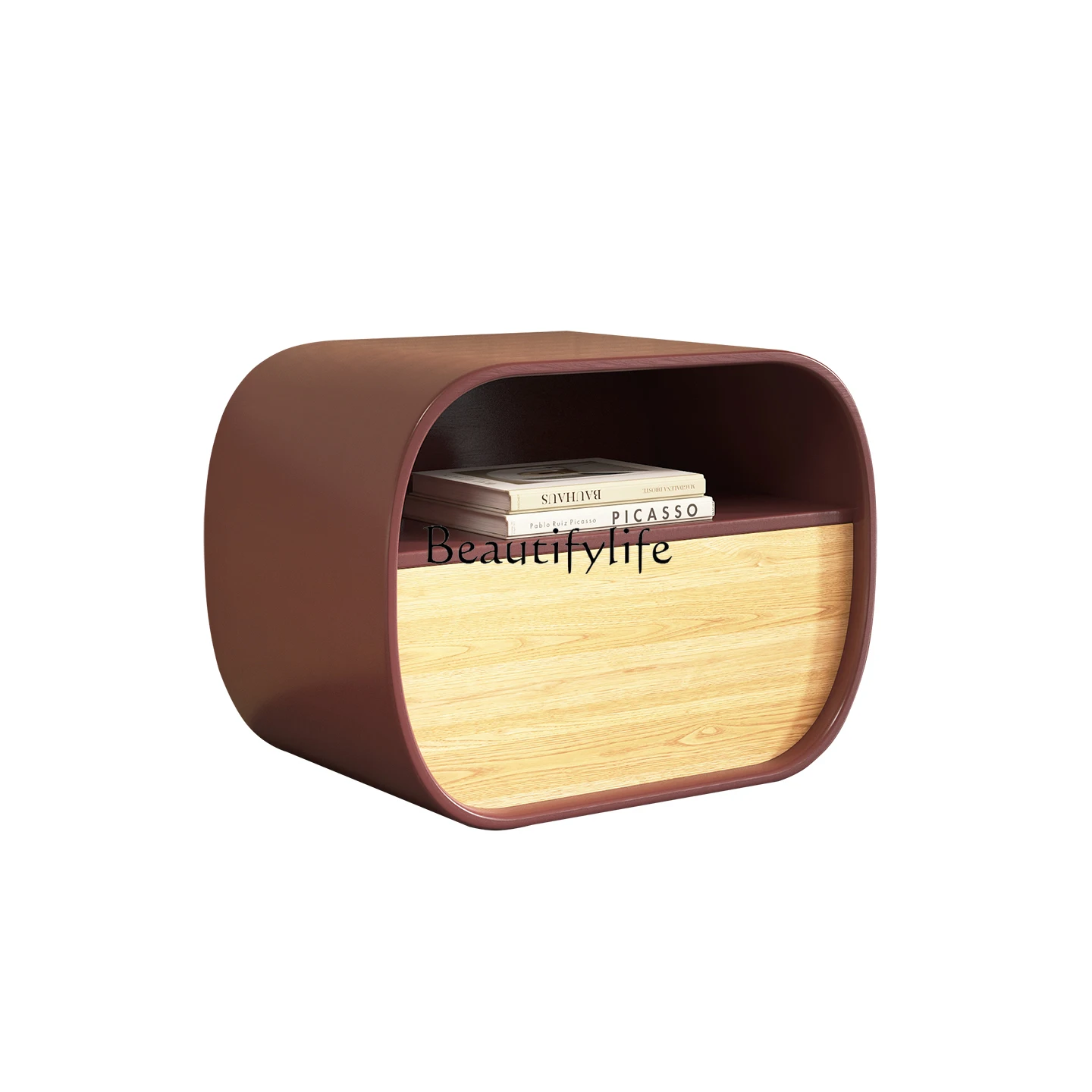 

Bedside table Household bedroom Walnut light luxury niche design high-end solid wood locker integrated