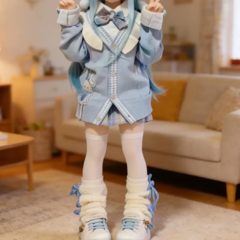 85-120-センチメートル-bjd-シリコーン人形服アニメアカデミースタイル白シャツニットコートチェック柄スカート靴下帽子ドレスアップ人形衣装