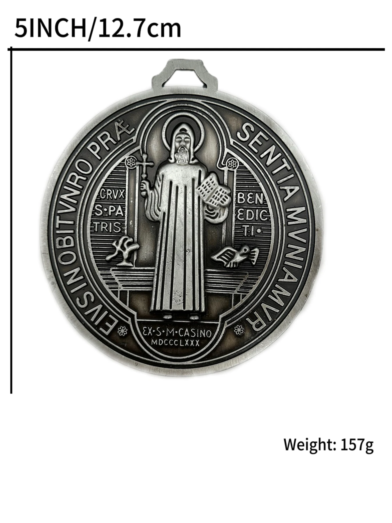 EXTRA LARGE 5 INCH ST BENEDICT CROSS MEDAL VINTAGE BRASS TONE FINISH FOR WALL OR DESK DISPLAY/MEDALLA DE SAN BENITO