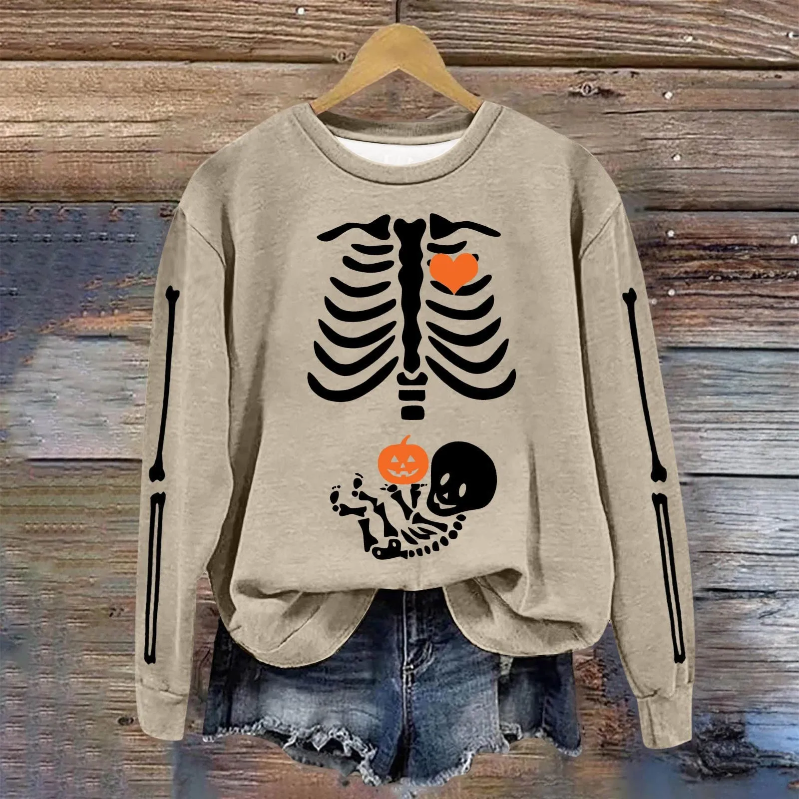 Women'S Halloween Print Pullover Fashion Trend Sweater Autumn And Winter Crew Neck Long Sleeve Comfortable Warm Hoodie