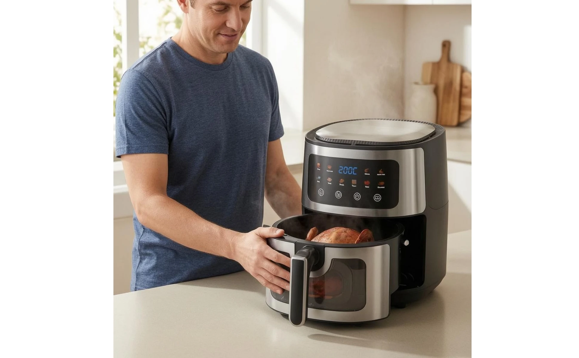 6 L Air Fryer Viewing Window Digital Fryer Countertop Cooker Temperature Display Kitchen Appliance Press Controls 6 L Air Fryer Viewing Window Digital Fryer Countertop Cooker Temperature Display Kitchen Appliance Press Controls