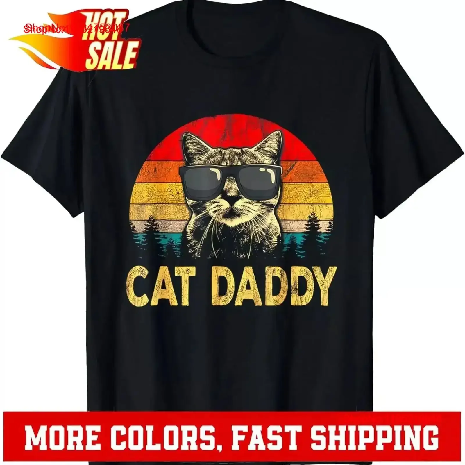 Mens Vintage Cat Daddy Funny Lover Dad T Shirt Washed homme Top For Everyday Wear designer clothes fashion vintage Washed