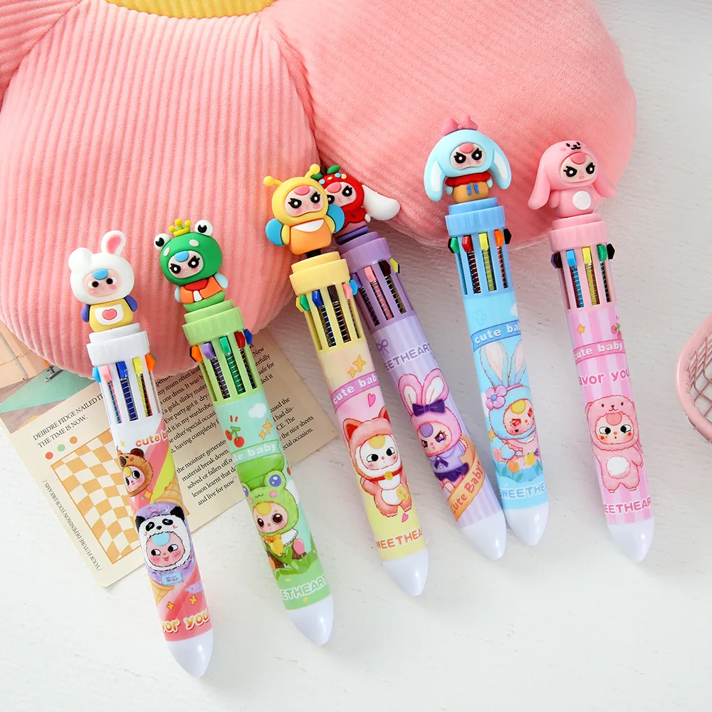 36pcs Ballpoint Pen Kawaii 10 Colors Set Painting Mark Cute Cartoon Figure Multi-Functional Writing Pen For Students Stationery