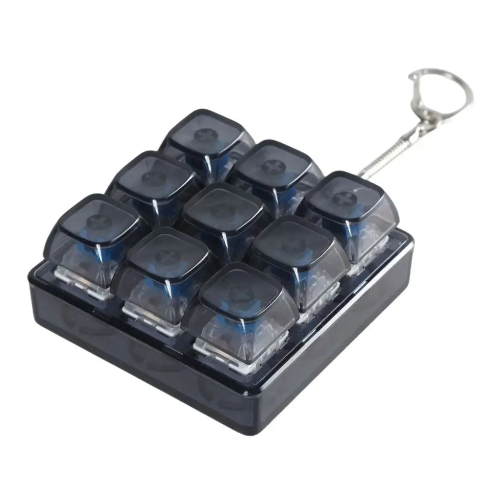 Novelty 9-button Keyboard Keychain Shaft Tester Calming Keyboard Caps Toy Square Sensory Mechanical Keyboard Keyring Fidget