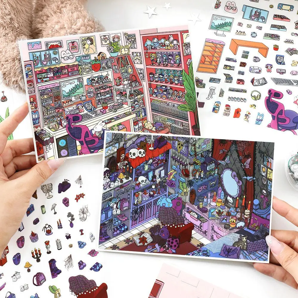 4-Pack My Cottage Series 18 3D Diorama Stickers - Fun Scrapbooking Scene Decor, Creative Theme Stationery DIY Handbook Journal