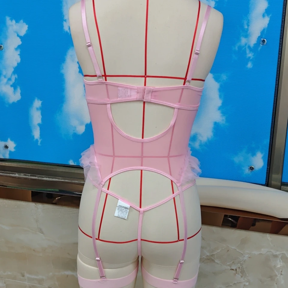 Set di biancheria intima da donna in pizzo 2 pezzi, senza maniche, reggicalze, corsetto, top e slip, babydoll, indumenti da notte