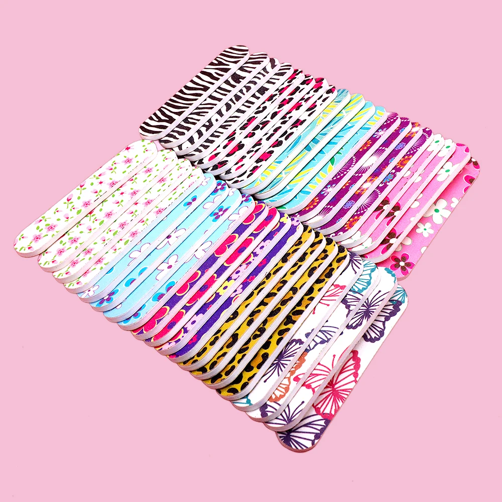 50 Uds. De limas para uñas Mni de 9cm, tablero de esmeril de dibujos animados, limas para uñas, patrones coloridos surtidos para manicura y pedicura, herramientas para el cuidado de las uñas