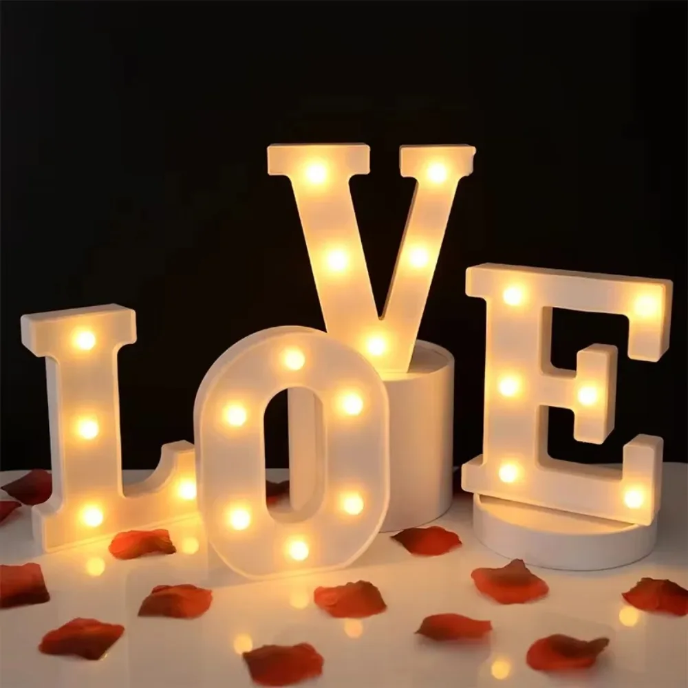 Alphabet Letter LED Lights DIY Romantic Number English Night Light Luminous Lamp for Home Wedding Birthday Christmas Party Decor