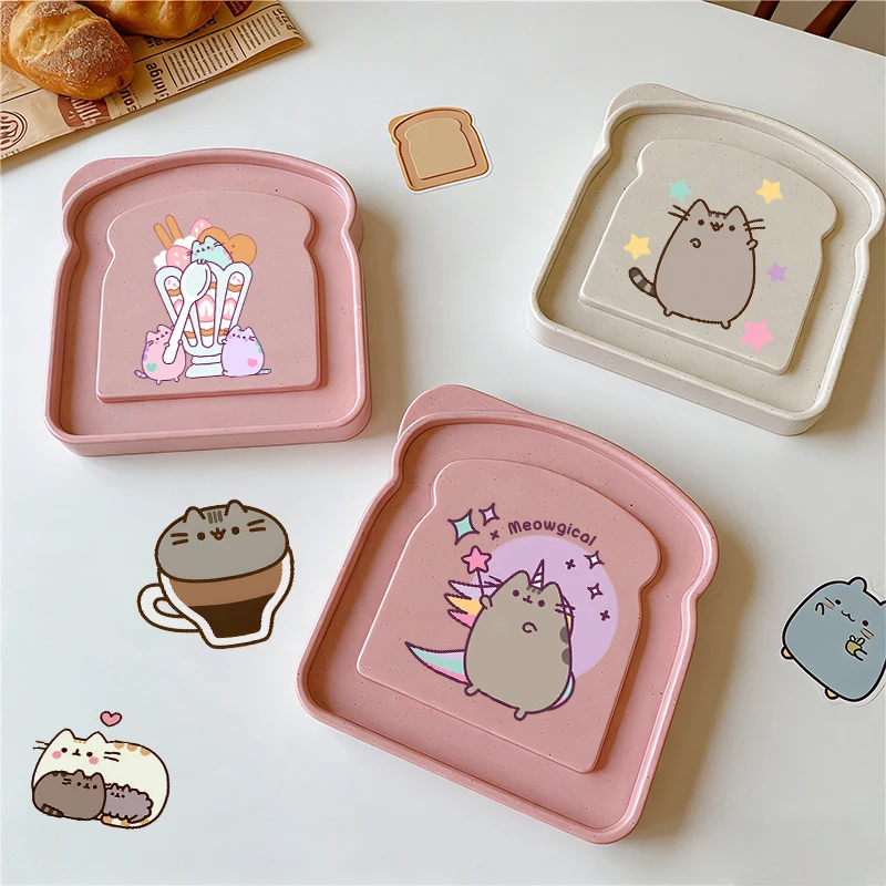 

Cute Pusheens Girl Student Lunch Toast Boxes for Women Anime Kawaii Sandwich Container Bread with Lid Portable Picnic Bento Case
