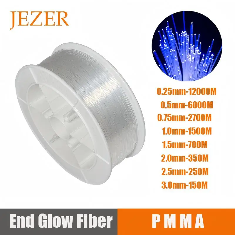

Оптоволоконный кабель JEZER 0.25/0.5/0.75/1.0/1.5/2.0/3.0 мм с торцевым свечением из ПММА для оптоволоконного освещения