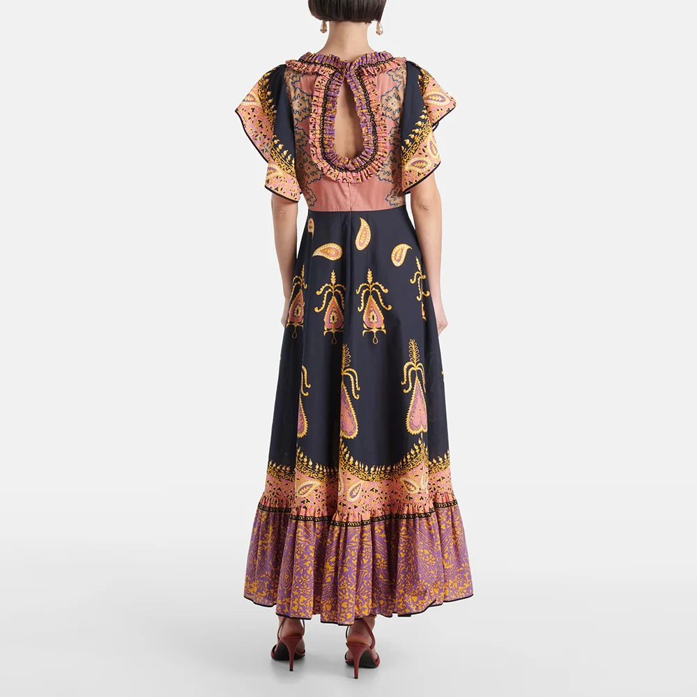 TWOTWINSTYLE Colorblock Loose Spliced Lace Up Fashion Dresses for Women Round Neck Sleeveless Patchwork Printing Dress Female