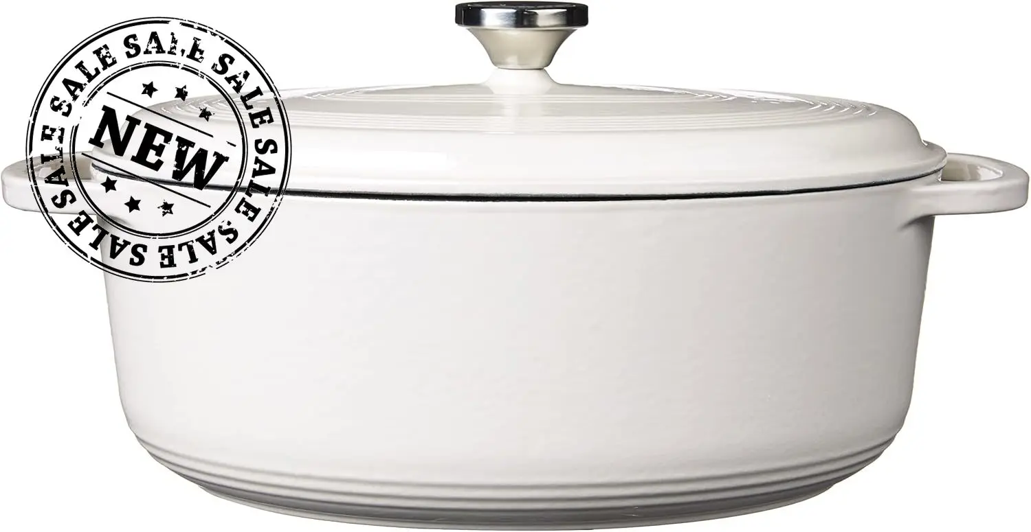 

NEW with Lid 7 Quart Enameled Cast Iron Oval Dutch Oven – Dual Handles –Use to Marinate, Cook, Bake, Refrigerate and Serve