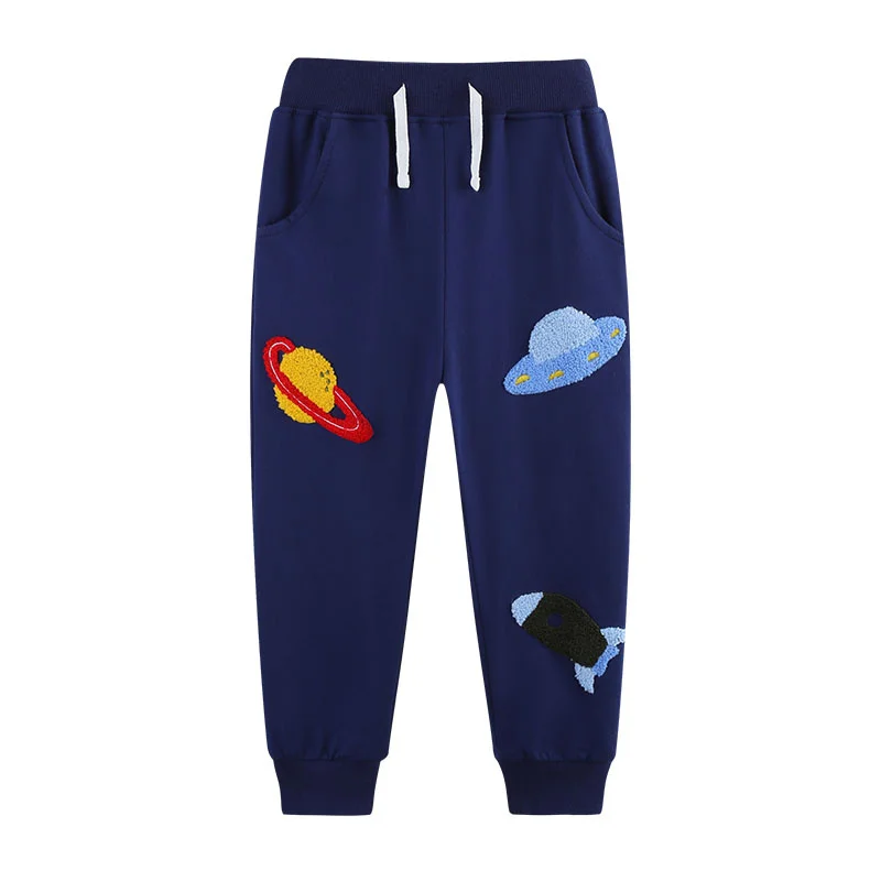 

Jumping Meters 2-7T Boys Sweatpants Space Applique Children's Clothing Full Length Drawstring Cartoon Embroidery Baby Trousers