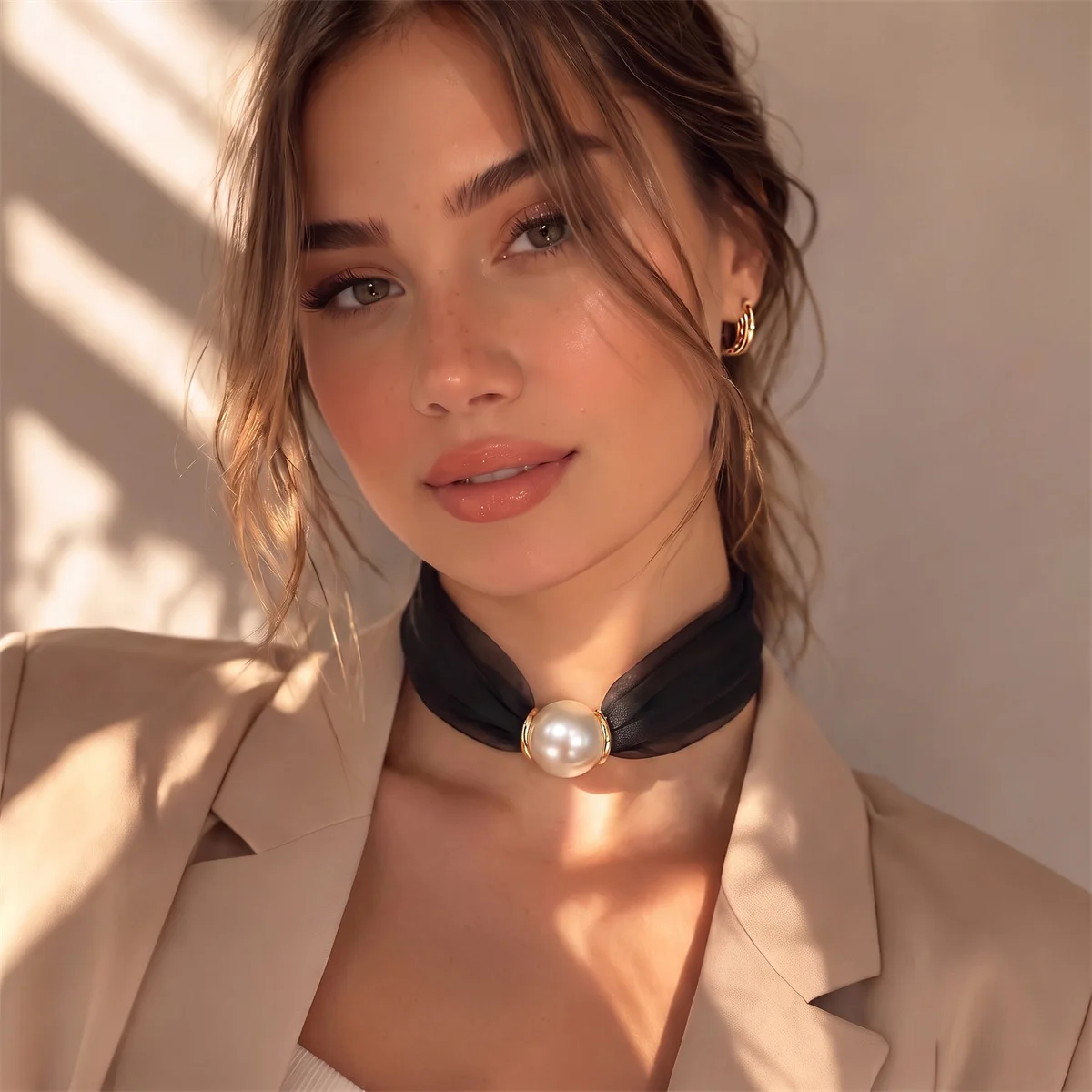 Womens Versatile Neck Decoration Scarf Shimmer Yoryu Chiffon Fabric With Magnetic Pearl Buckle Soft Stylish Neck Choker