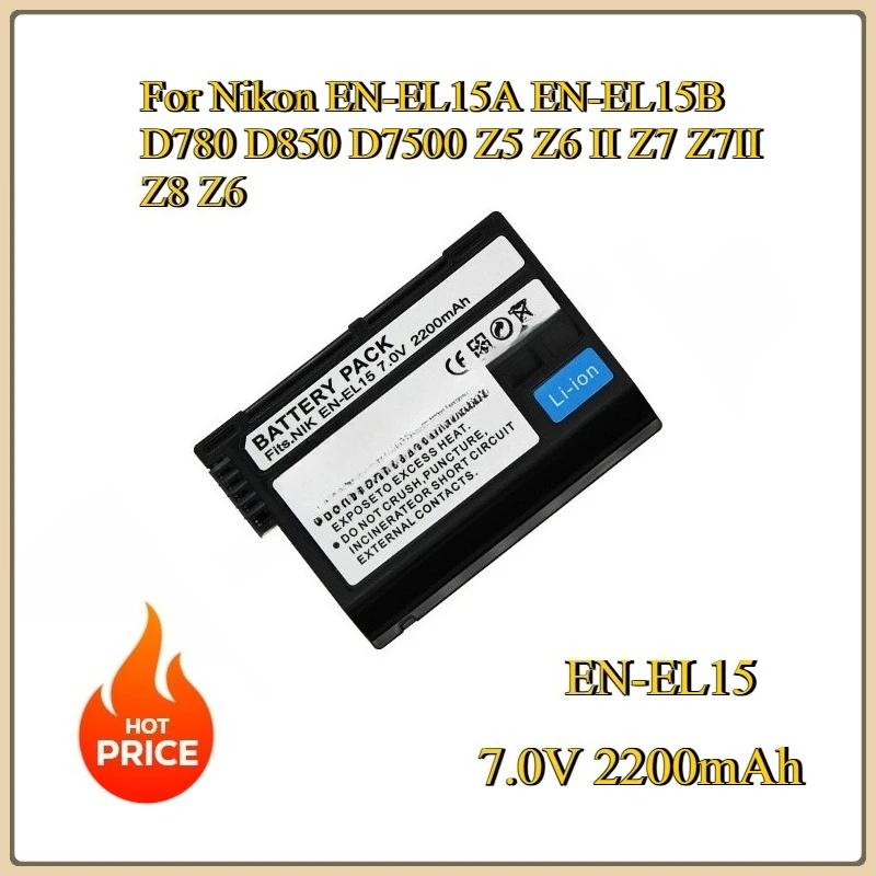 

New EN-EL15C 7.0V 2200mAh Type-C USB Charging Battery for Nikon EN-EL15A EN-EL15B D780 D850 D7500 Z5 Z6 II Z7 Z7II Z8 Z6