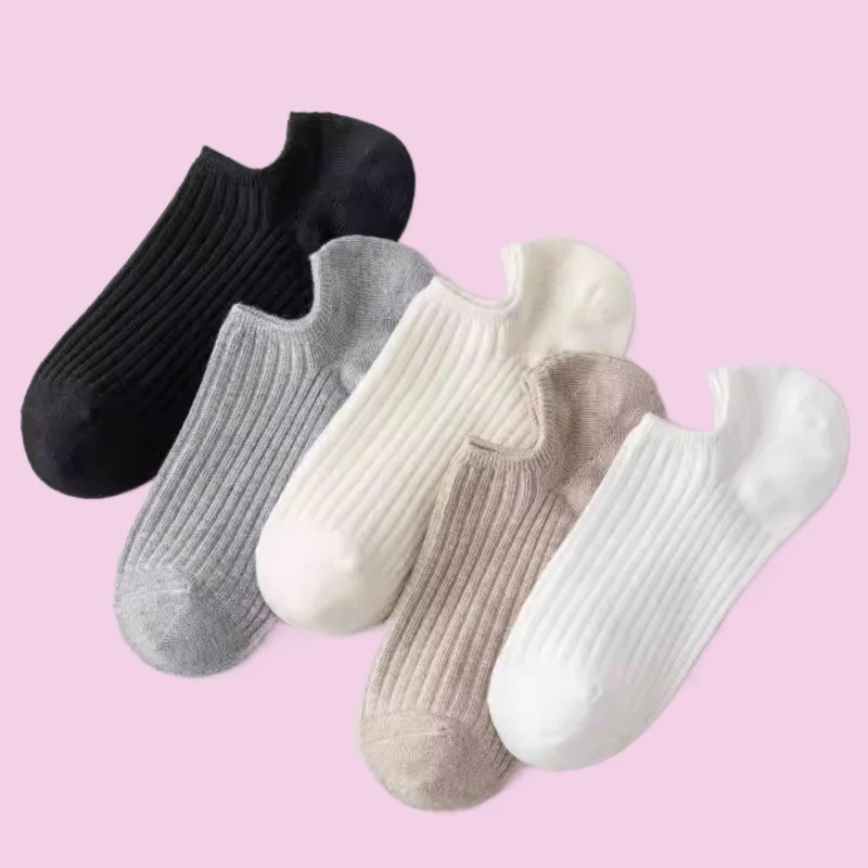 

2/5 Pairs High Quality Women's Short Boat Socks Summer Thin Cotton Shallow Mouth Short Socks Non-slip No Heel Invisible Socks