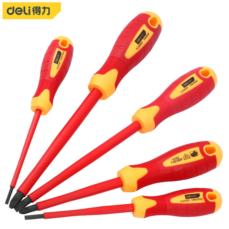 Deli Screwdriver Set Electrician Magnetic Slotted Phillips Tip VDE Insulated Screwdrivers 5/7/12 PCS Household Repair Tools Sets