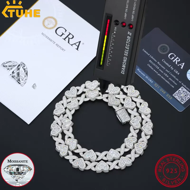 TUHE Hip Hop Unisex High Quality VVS1 Moissanite Heart Necklace 925 Silver For Men Hip Hop Jewelry