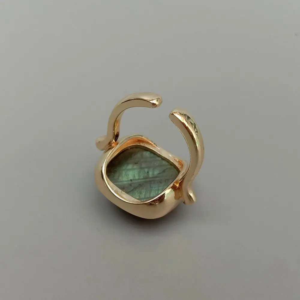 YYGEM 17mm Natural Stone Ring G Labradorite Square Gold Plated Adjustable Ring Women Jewelry Gifts 4