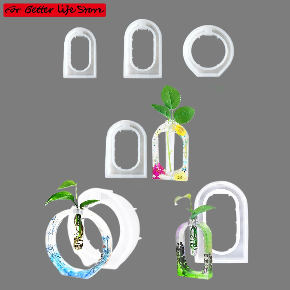 

1piece Flower Breeding Station Vase Silicone Molds Hydroponic Mould Vase Epoxy Resin Crystal Glue Mold Oval Square Device Tube