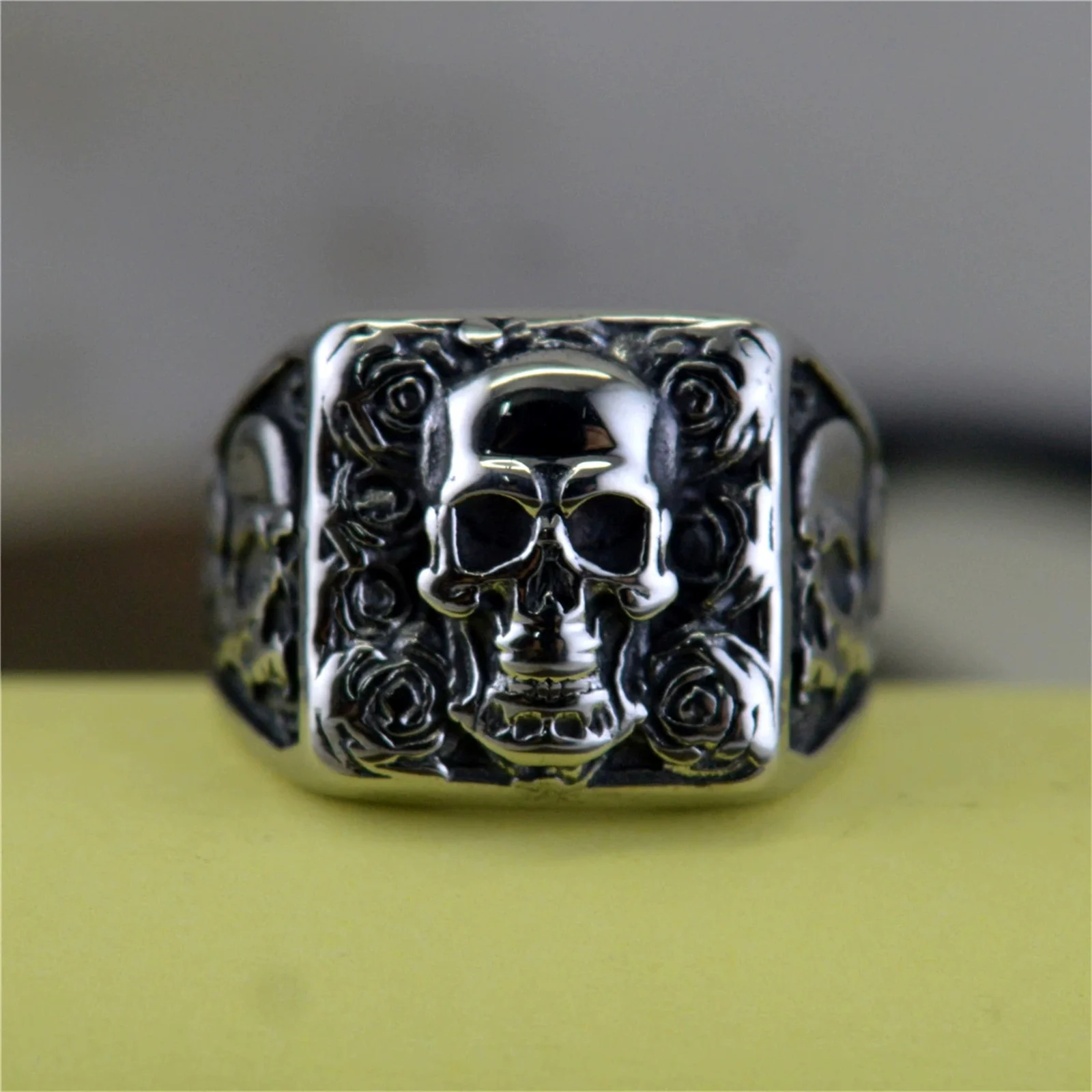 خاتم سانتا مورتي على شكل جمجمة من الفولاذ المقاوم للصدأ الوردي المكسيكي سيدة الموت المقدس قاتمة ريبر مجوهرات للرجال ديا دي مورتوس