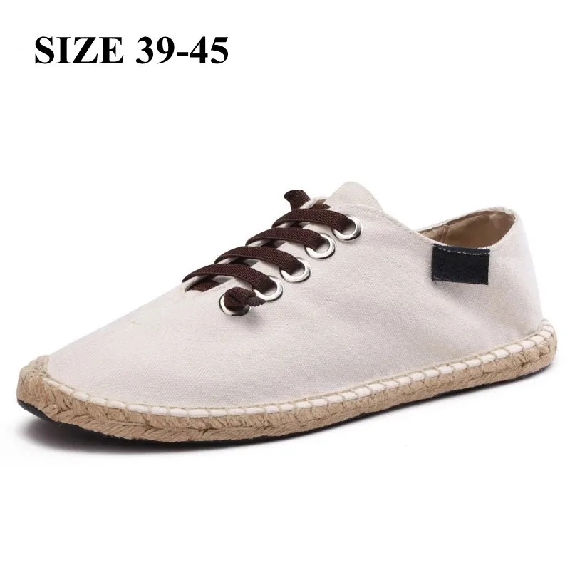 

New Linen Men's Casual Shoes Handmade Weaving Fisherman Shoes Fashion Casual Flat Espadrilles Driving Shoes Big Size