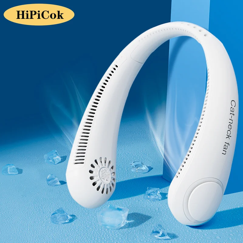 HiPiCok-ventilador de cuello sin aspas, miniventilador de refrigeración portátil recargable por USB, con banda para el cuello, para el hogar, oficina y exteriores