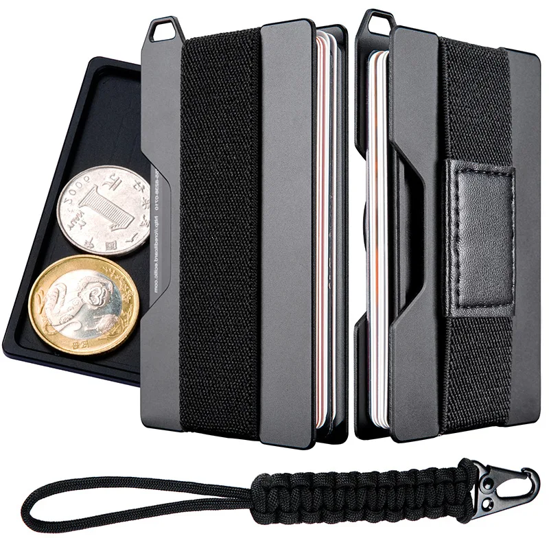 RFID Protection Wallet Metal Leather Slim RFID Blocking Card Holder with Strap Pocket Credit Card Holder Small Mens Wallet Gift